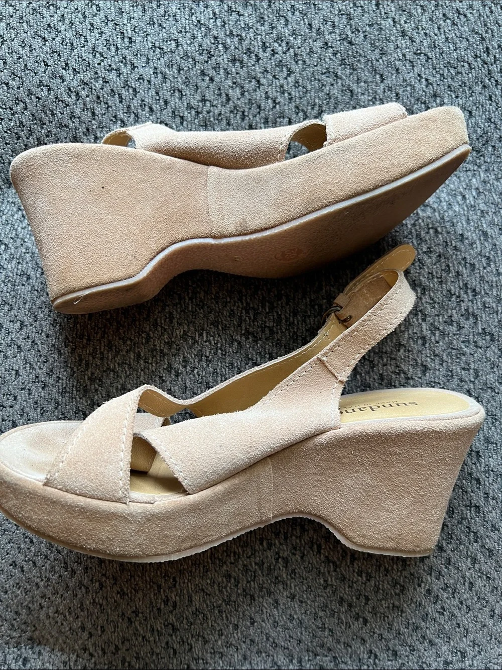 Suede Wedge Sandals in Light Taupe - Women's Platform Heels Sz 39